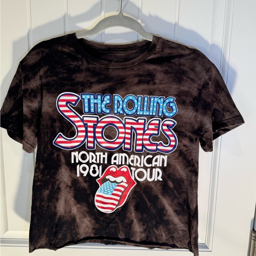 Women’s Medium Custom Bleach Dye Cropped The Rolling Stones Tee